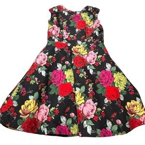 Baker by Ted Baker Girls Floral Sleeveless Fit & Flare Dress size 12 black red